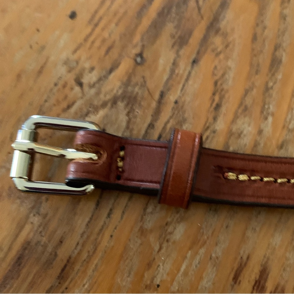 Handmade bridle leather belt NWOT size 28-30” leather brass buckle yellow thread